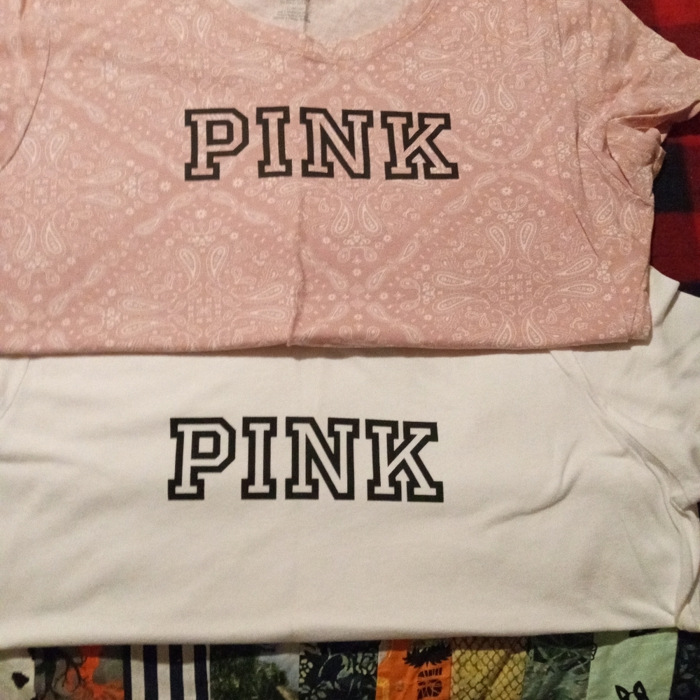 PINK Victoria's Secret Graphic T-Shirts - Pink and White